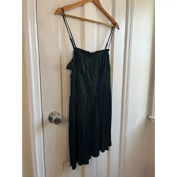 Free People Intimately Dark Green Slip Dress Sz M - Boho Lace Trim Babydoll Mini - Picture 2 of 8